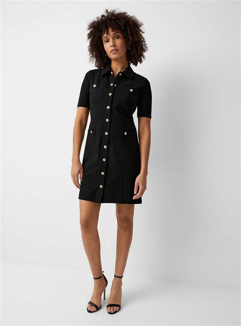 michael kors gold and black dress|Michael Kors golden button dress.